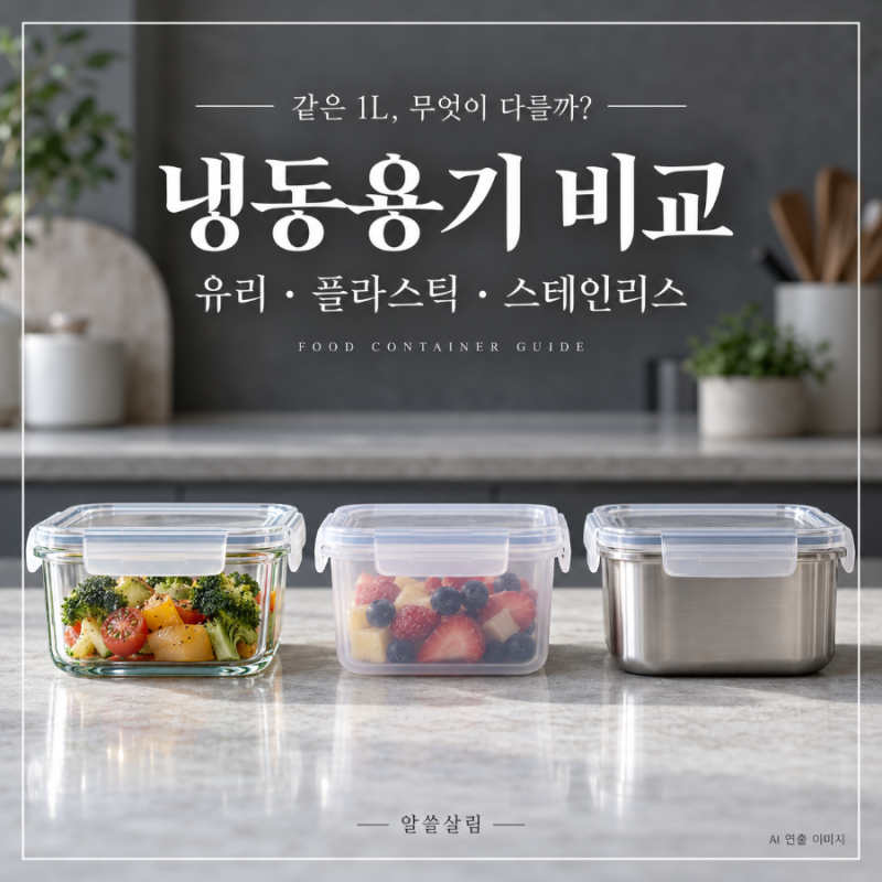 냉동용기 비교, 유리 플라스틱 스테인리스 가격 차이 (이케아 365+ 1L 3종)