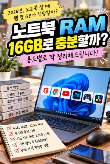 2026년 노트북 램 16GB로 충분할까? 용도별로 딱 정리해봤습니다./노트북 RAM, 노트북 램 용량, 16....