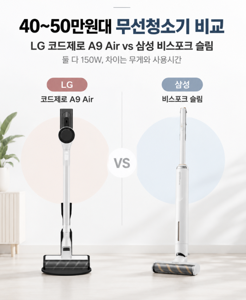 40~50만원대 무선청소기 비교, LG 코드제로 A9 vs 삼성 비스포크 슬림