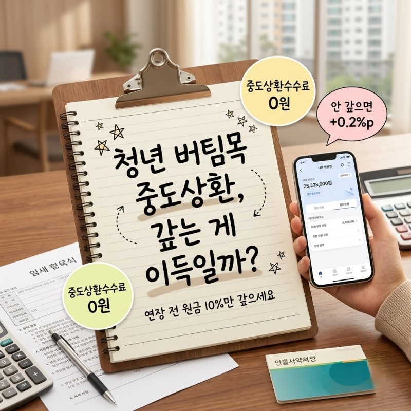 청년 버팀목 전세대출 중도상환수수료 0원, 여윳돈 생겼을 때 갚는 게 정말 이득일까