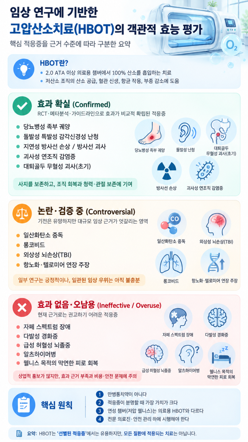 보수적 관점에서 고압산소치료를 평가한다.