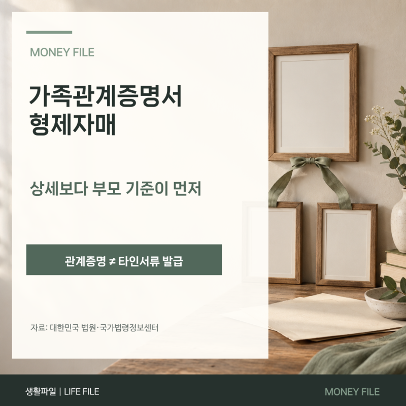 가족관계증명서에 형제자매가 안 나올 때｜부모 기준 발급과 위임이 필요한 경우