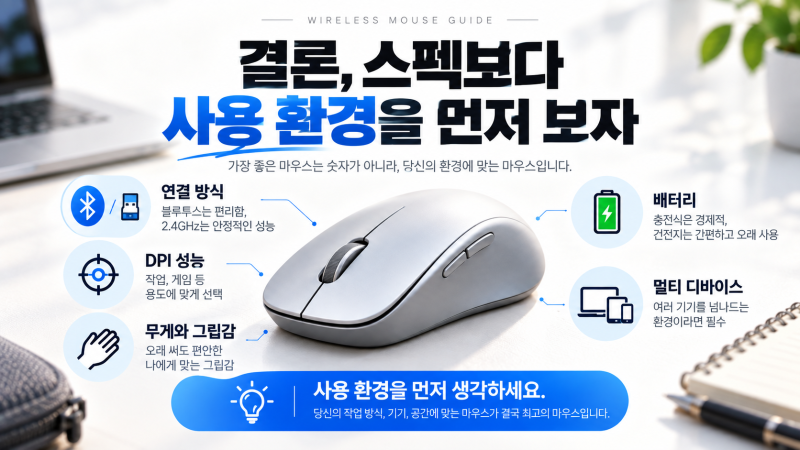 무선마우스 추천 전 꼭 봐야 할 5가지, 블루투스·2.4GHz 차이부터 DPI까지