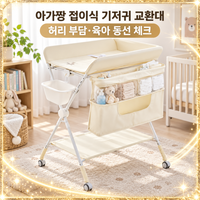 출산 후 허리·무릎 통증 끝! 아가짱 접이식 기저귀 교환대 플러스 실사용 장단점