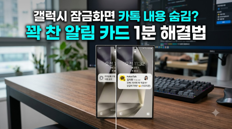 "왜 화면 켜도 카톡 내용이 안 보이지?" 갤럭시 잠금화면 알림 내용 숨김 해제 1분 해결법: 알....