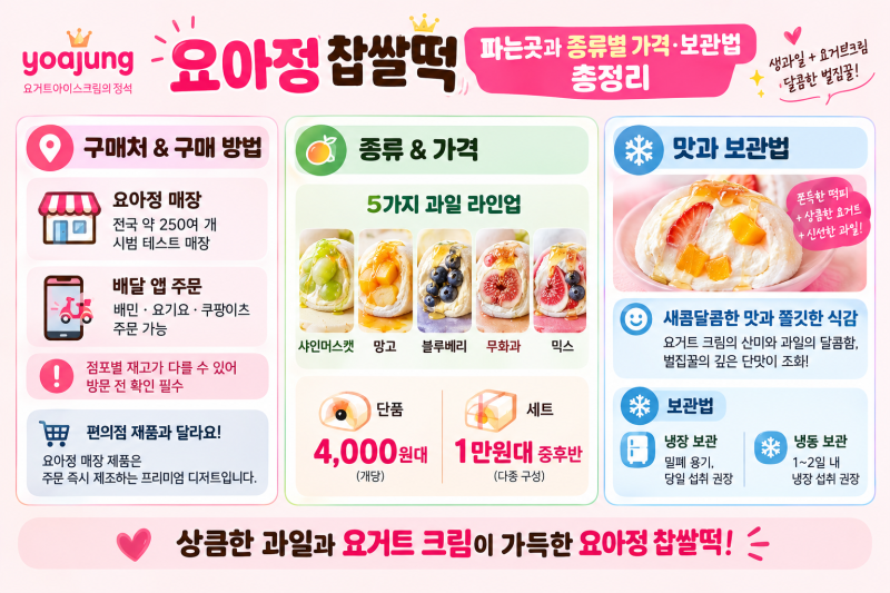 요아정 찹쌀떡 파는곳과 종류별 가격·보관법 총정리