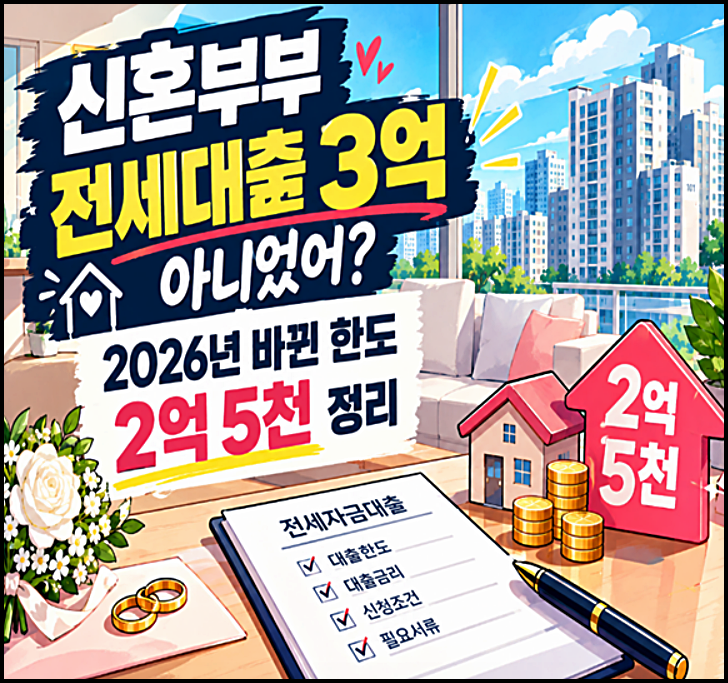 신혼부부 전세대출 3억 아니었어? 2026년 바뀐 한도 2억 5천 정리