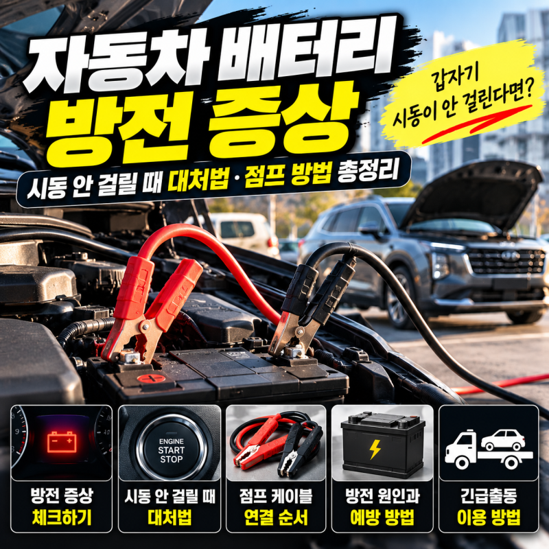 자동차 배터리 방전 증상｜시동 안 걸릴 때 대처법·점프 방법 총정리