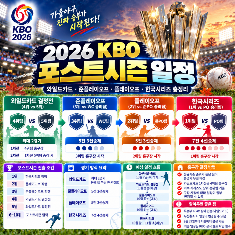 2026 KBO 포스트시즌 일정｜와일드카드·준플레이오프·플레이오프·한국시리즈 정리