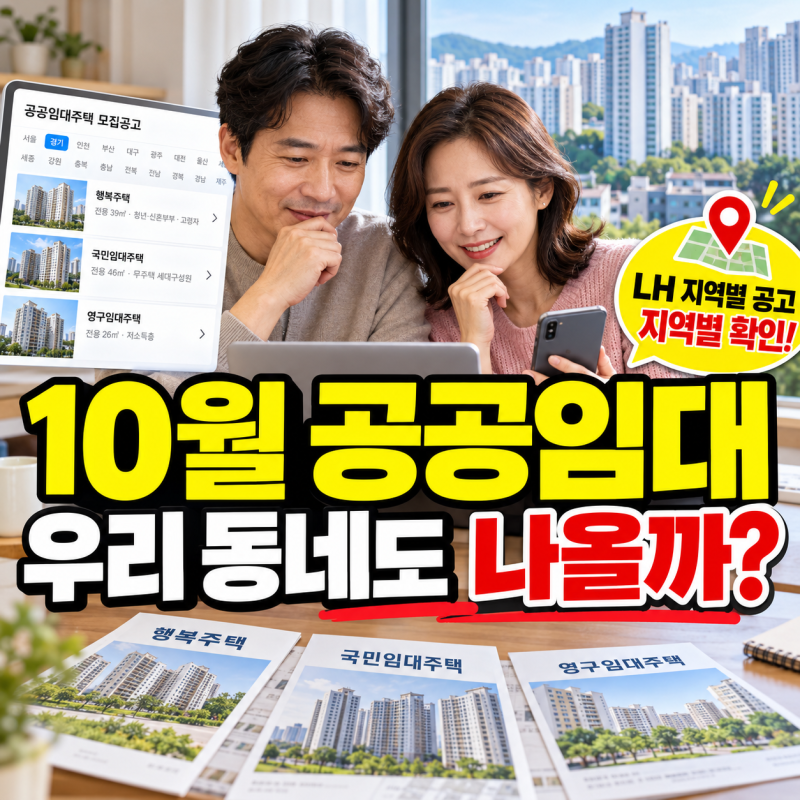 10월 공공임대, 우리 지역 새로 신청할 곳 어디? LH 지역별 공고 확인 방법