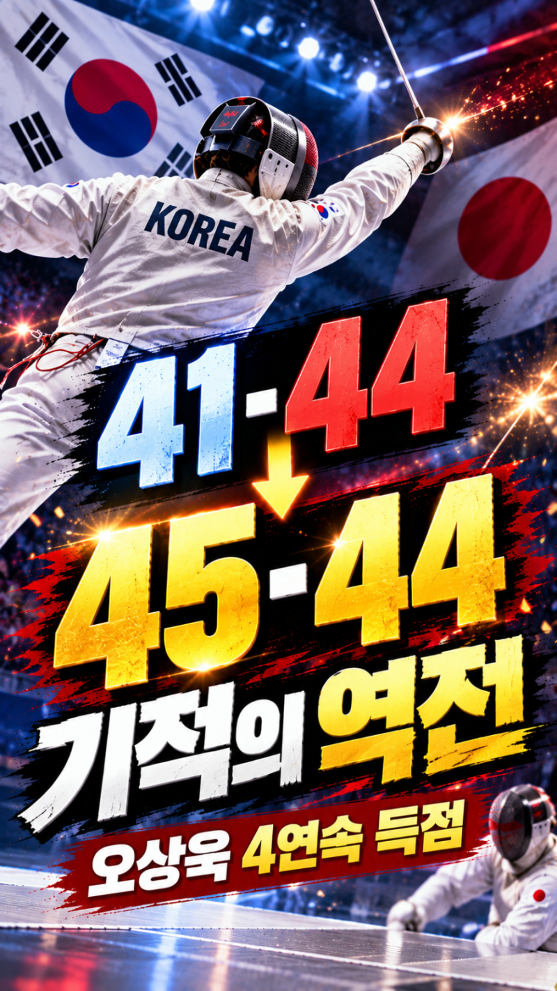 41-44→45-44 대역전…오상욱 4연속 득점, 일본 꺾고 사브르 금메달