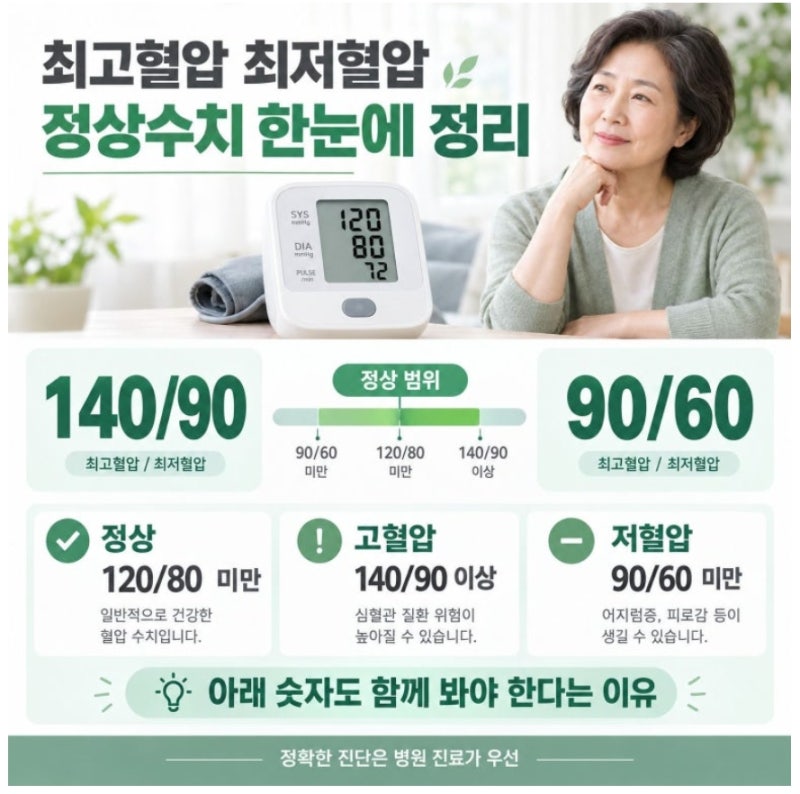 최고혈압 최저혈압 정상범위 한눈에 정리, 140/90과 90/60 기준