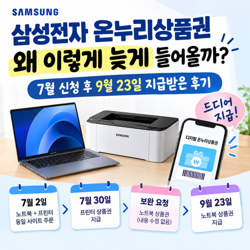 삼성전자 온누리상품권 왜 이렇게 늦게 들어올까? 7월 신청 후 9월 23일 지급받은 후기