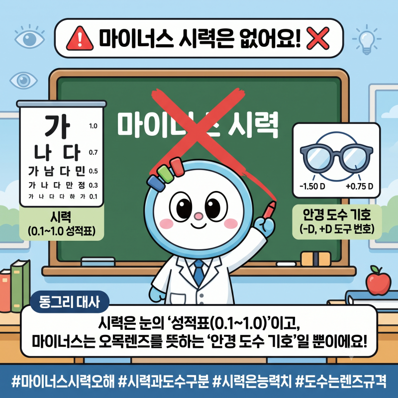 "제 시력이 마이너스인가요?" 안과 의사가 쉽게 풀어주는 시력 vs 안경 도수(디옵터 D)와 숨겨....