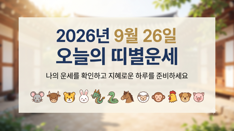 2026년 9월 26일 오늘의 띠별 운세