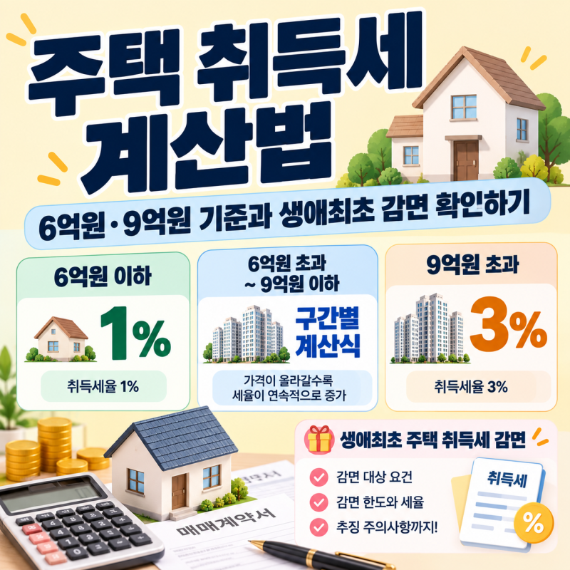 주택 취득세 계산법｜6억원·9억원 기준과 생애최초 감면 확인하기