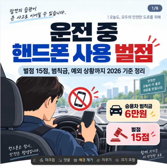 운전 중 핸드폰 사용 벌점 15점, 범칙금과 허용되는 경우까지 정리