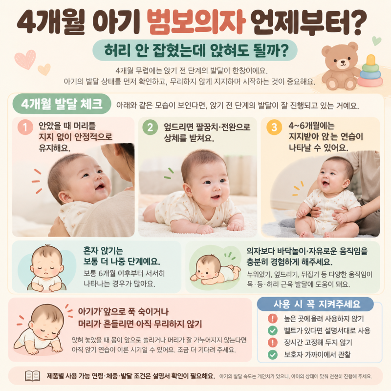 4개월 아기 범보의자 언제부터? 허리 안 잡혔는데 앉혀도 될까