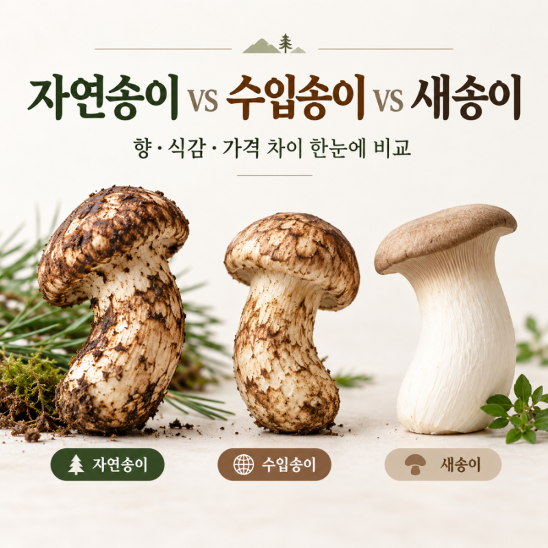 자연송이 수입송이 새송이버섯 뭐가 다를까? 향·식감·가격 비교