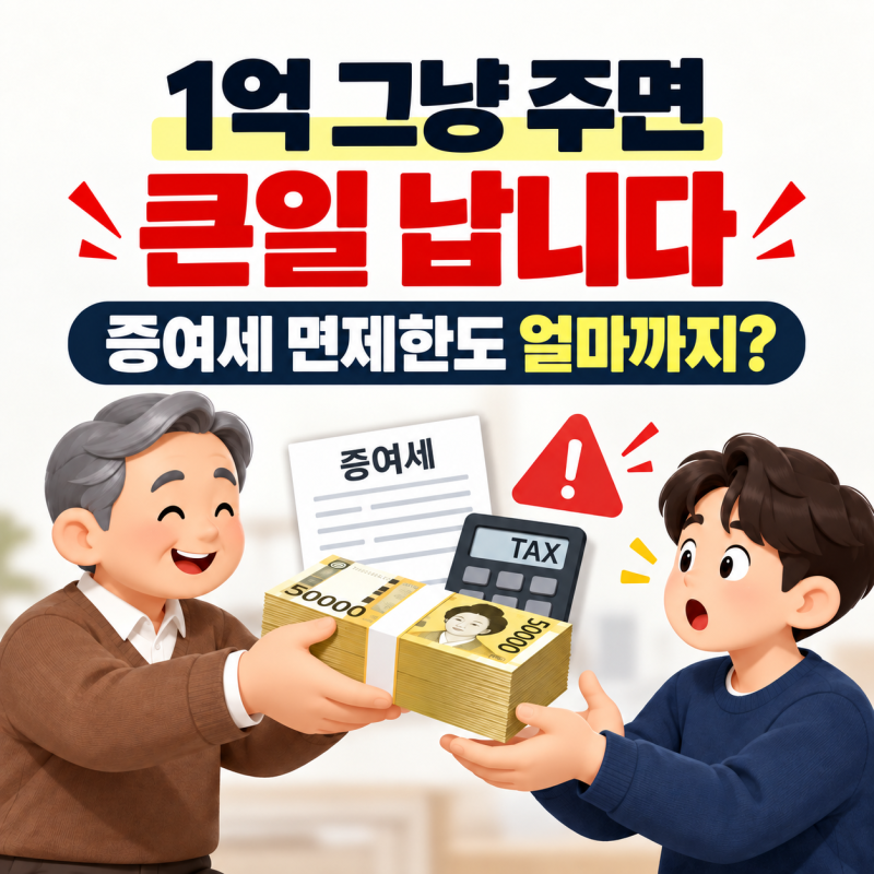 “1억 그냥 주면 큰일 납니다” 증여세 면제한도 얼마까지?