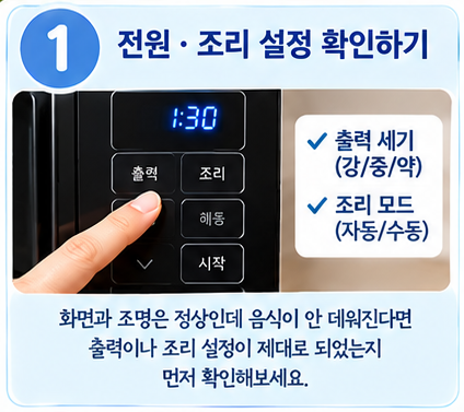 전자레인지가 작동은 하는데 음식이 안 데워질 때, 고장 전에 확인할 것