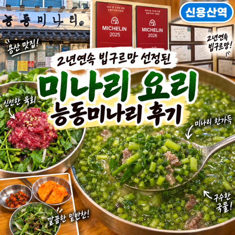 [카카찐픽] 2년 연속 미쉐린 빕구르망 맛집으로 선정된 신용산역맛집 능동미나리 신용산점 ....