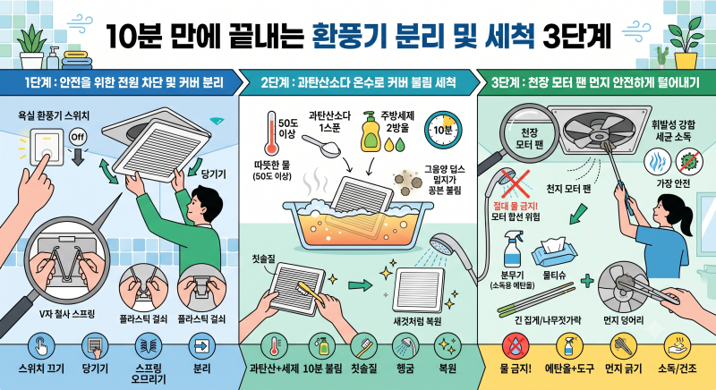 덜덜거리던 화장실 환풍기 소음 10분 청소로 잡은 후기(과탄산소다 주방세제)