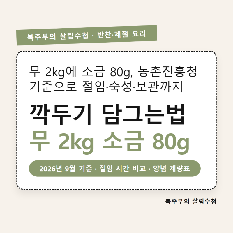 깍두기 담그는법, 무 2kg 소금 80g 기준 절임부터 냉장 보관까지