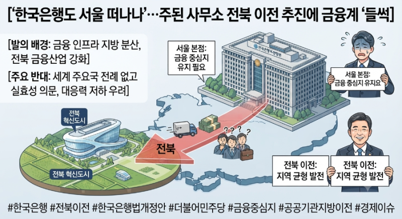 "서울 한복판 있던 한국은행, 전라도로 갈까… '사상 초유' 이전 추진"