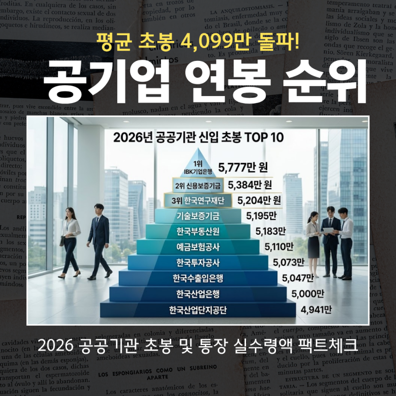 평균 초봉 4,099만 원 시대! 2026 공기업 신입 연봉 순위 TOP 10
