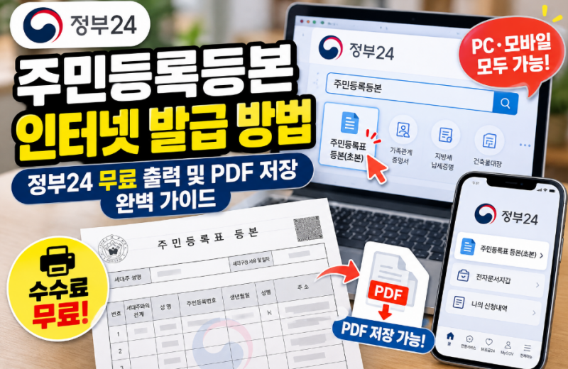주민등록등본 인터넷 발급 방법: 정부24 무료 출력 및 PDF 저장 완벽 가이드