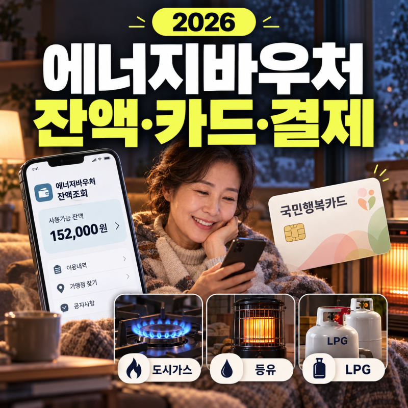 2026 에너지바우처 잔액조회·국민행복카드 사용처, 도시가스·등유·LPG 결제방법까지