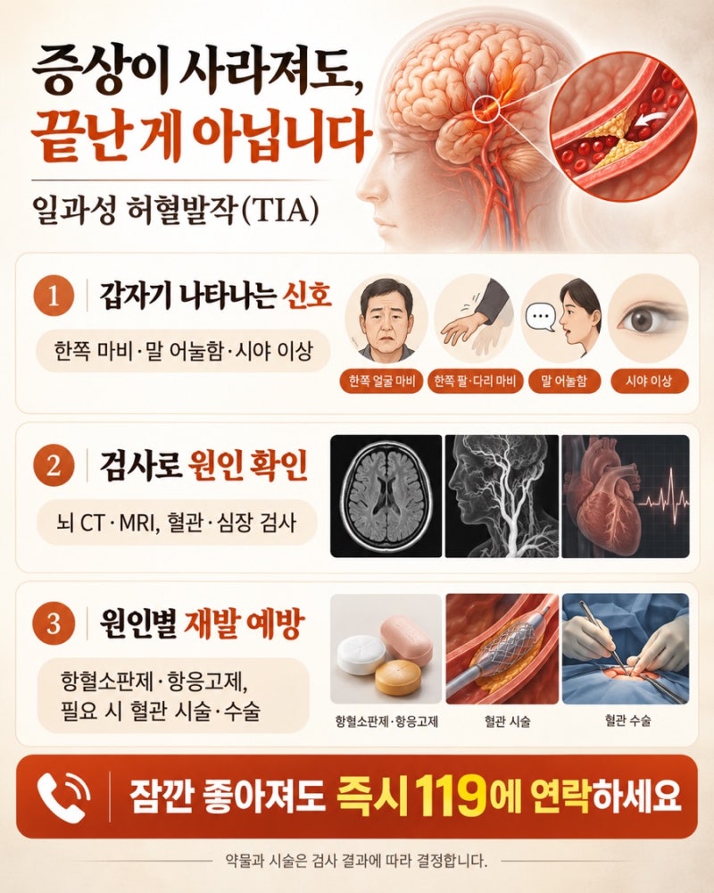 잠깐 마비됐다가 괜찮아졌다면? 일과성 허혈발작을 알아야 하는 이유