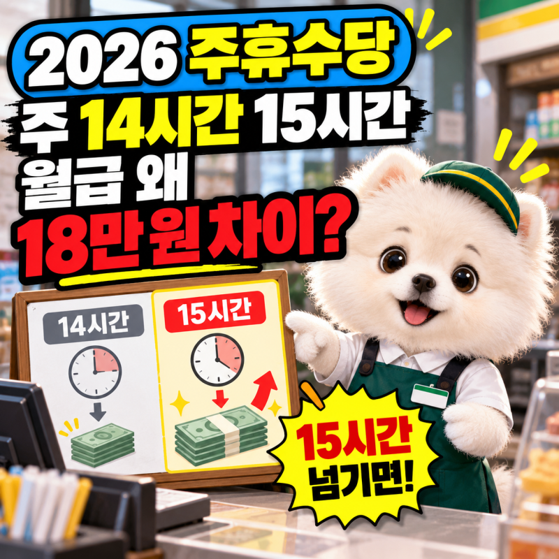 주휴수당 계산기 2026 주 14시간과 15시간 월급이 18만 원 차이 나는 이유