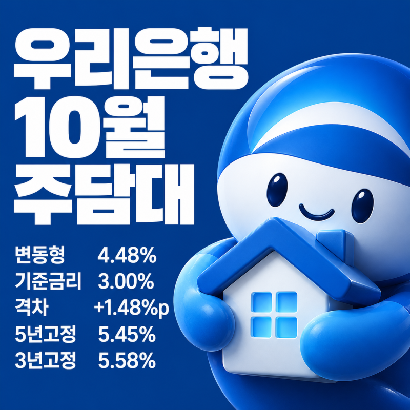기준금리 3.00% 시대,10월 우리은행 주택담보대출 금리, 변동이냐 혼합이냐