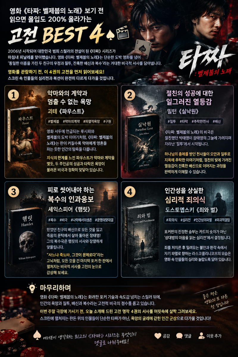[영화] 《타짜: 벨제붑의 노래》 보기 전 읽으면 몰입도 200% 올라가는 고전 BEST 4 ♠️