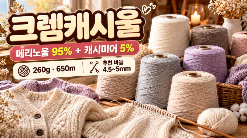 크렘캐시울이란?｜메리노울 95%+캐시미어 5%, 가디건·스웨터 뜨기 좋은 실 총정리