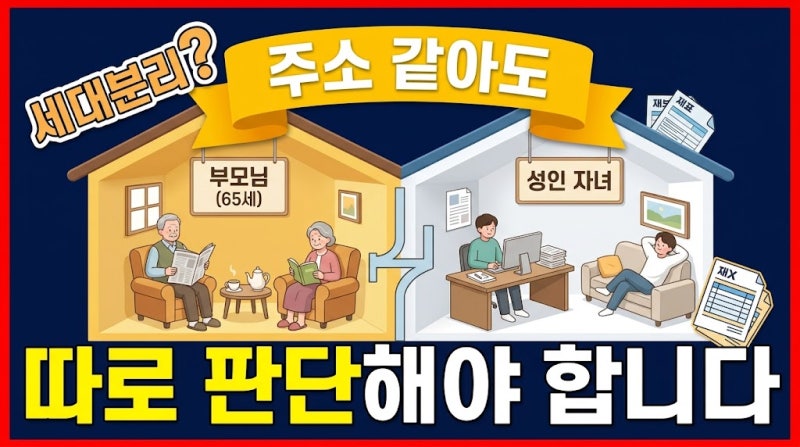 65세 부모님과 같이 살면 세대분리될까? 주소 같아도 따로 판단해야 합니다