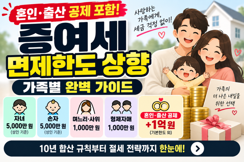 증여세 면제한도 상향 완벽 가이드: 혼인·출산 공제 포함 가족별 정리