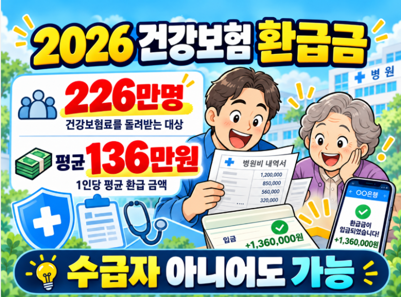 2026 건강보험 환급금｜226만명 평균 136만원, 수급자 아니어도 병원비 많이 냈다면 확인하세요