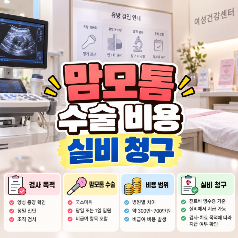 맘모톰 수술 비용 병원 견적과 실비 청구, 수술비 특약으로 받는 금액