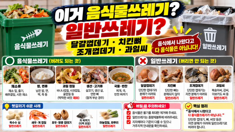 음식물쓰레기인지 일반쓰레기인지 헷갈리는 음식 10가지｜달걀껍데기·뼈·과일씨 버리는 법