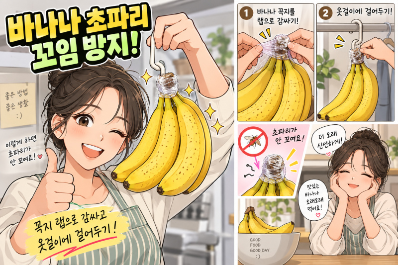 바나나 초파리 퇴치법 꼭지 랩 감싸기 옷걸이 보관 총정리