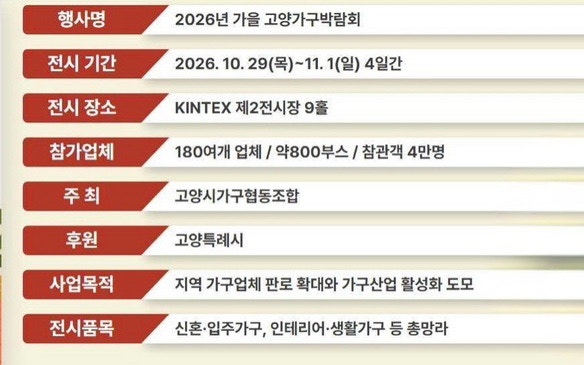 가구와 LG가전 최대 70% 할인! 2026가을고양가구박람회