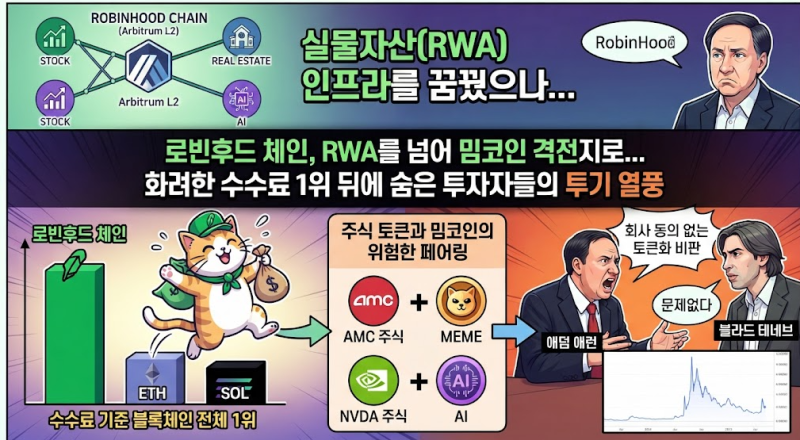 로빈후드 체인 수수료 1위 등극 - 밈코인이 이끈 이례적 성장의 명암