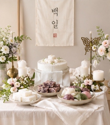 아기 백일떡의 의미(백설기 수수팥떡 송편)