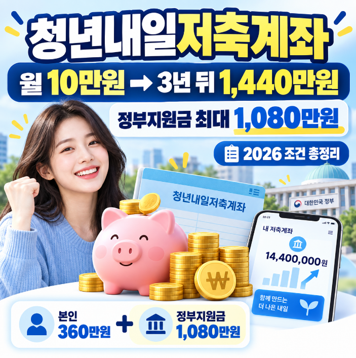 2027 청년내일저축계좌, 2026 조건 총정리, 월 10만원 3년 뒤 1440만원, 신청조건 미리 준비해서 ....