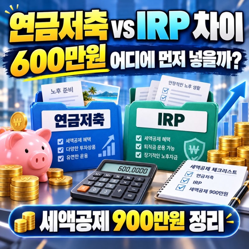 연금저축 vs IRP 차이, 600만원 어디에 먼저 넣을까? 세액공제 900만원 정리