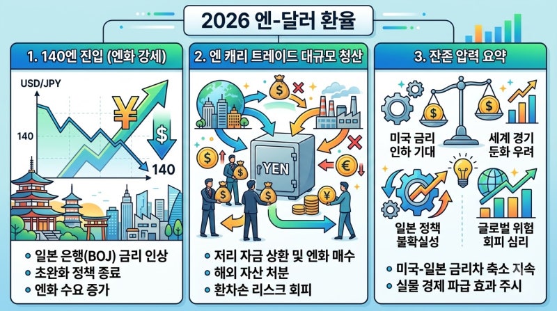 2026 엔달러 환율 140엔 진입 엔캐리 트레이드 청산 잔여 압력 총정리