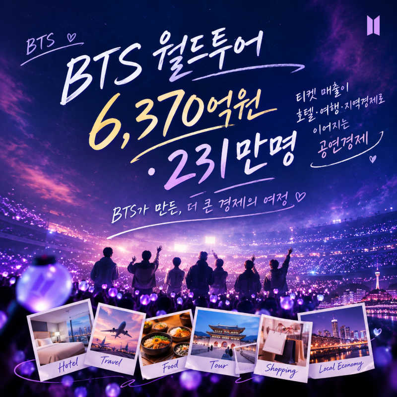 BTS 월드투어 6,370억원·231만명｜티켓 매출이 호텔·여행·지역경제로 이어지는 공연경제